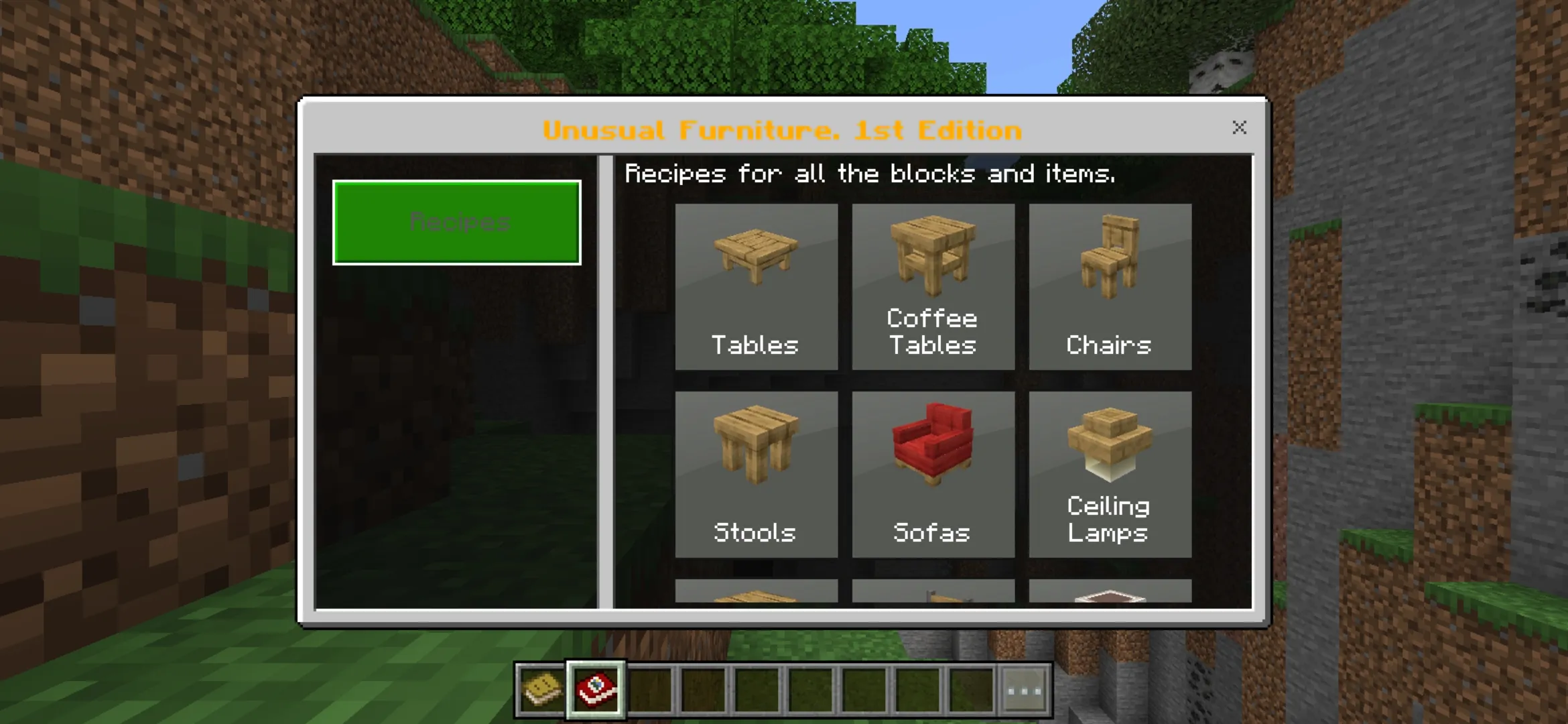 Recipes from Unusual Furniture Mod for Minecraft PE