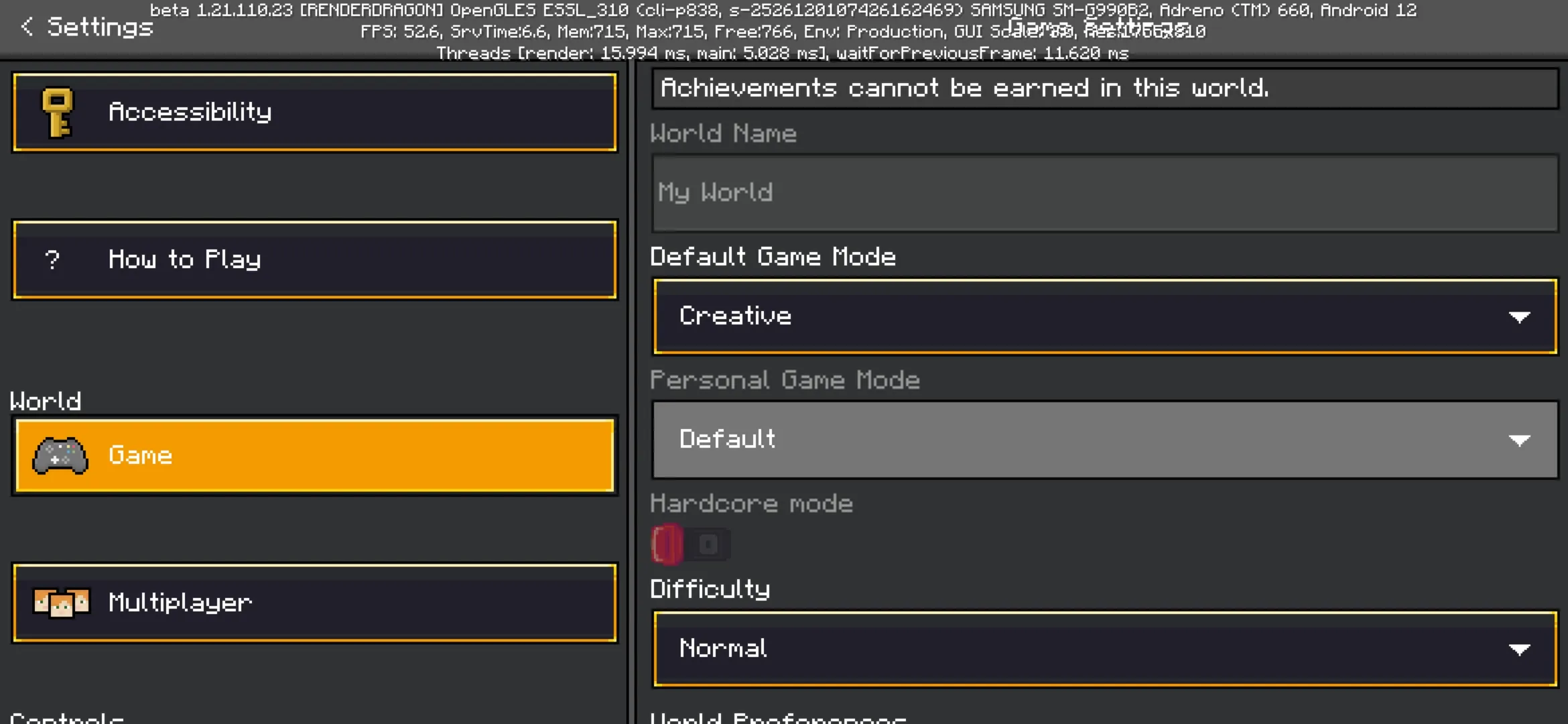 Settings from Burger Drive Texture Pack for Minecraft PE