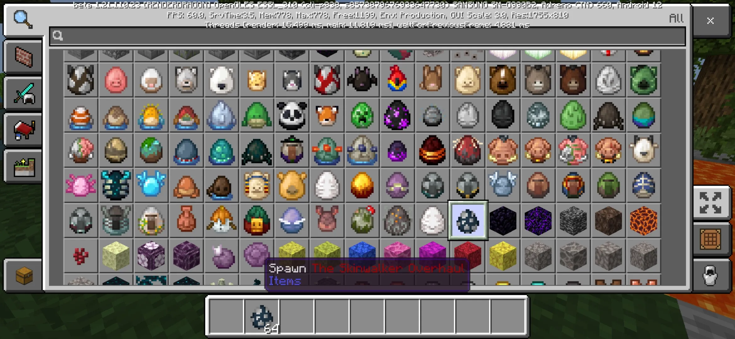 Inventory from Skinwalker Mod for Minecraft PE