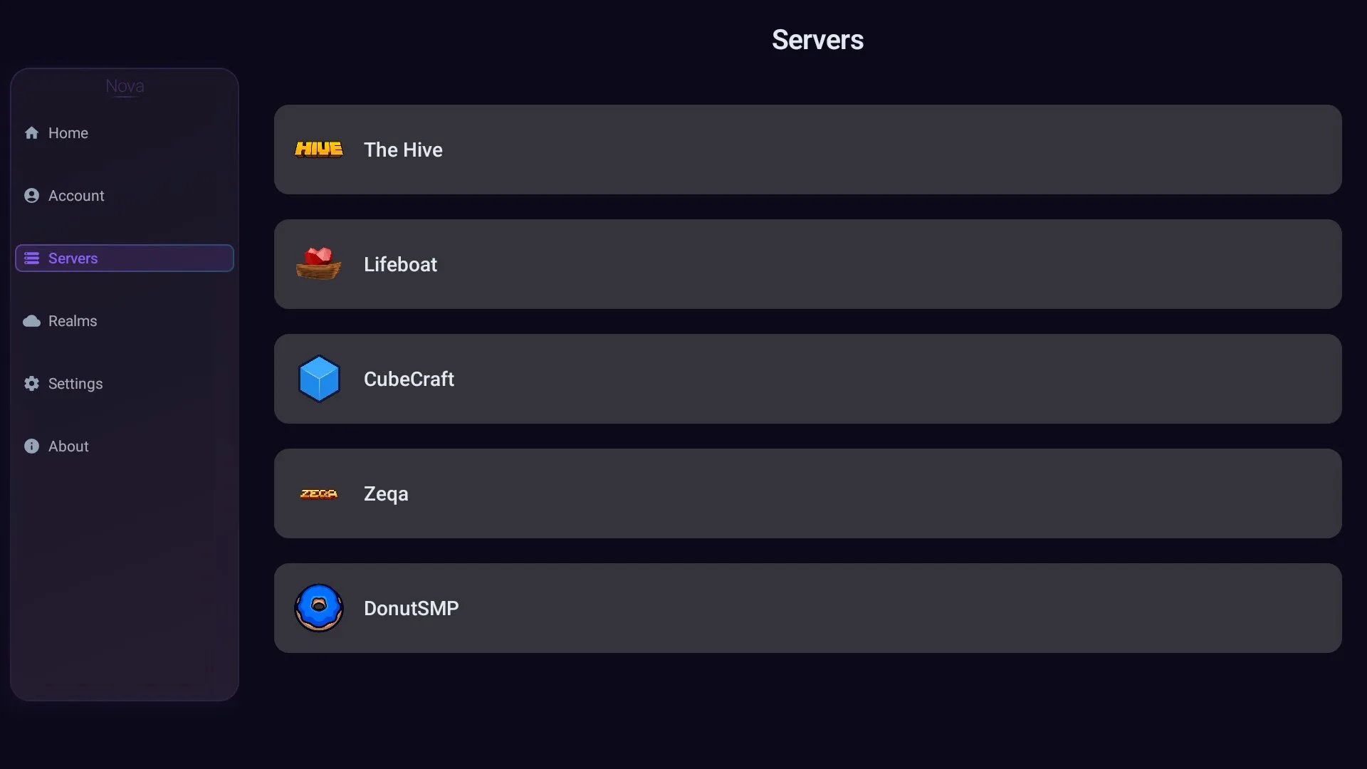 Servers from client nova from Minecraft PE 1.21
