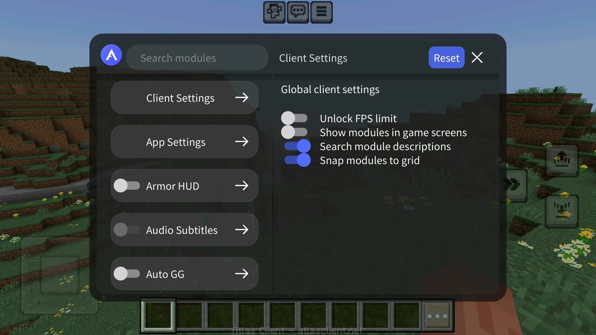 Settings from client atlas from Minecraft PE 1.21