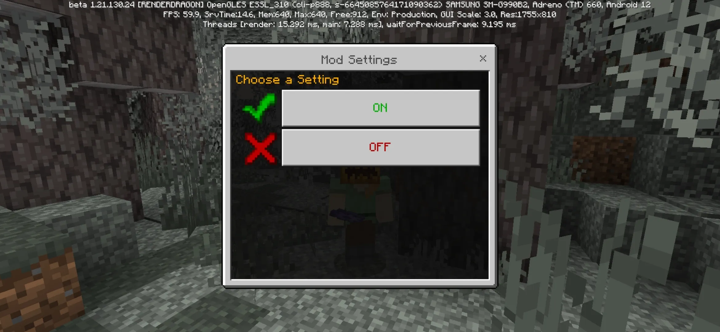 Settings from Phonk Edit Mod for Minecraft PE
